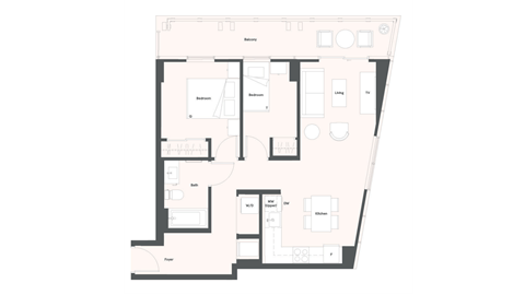 Floor plan for 2 beds, 1 bath, 720 sqft